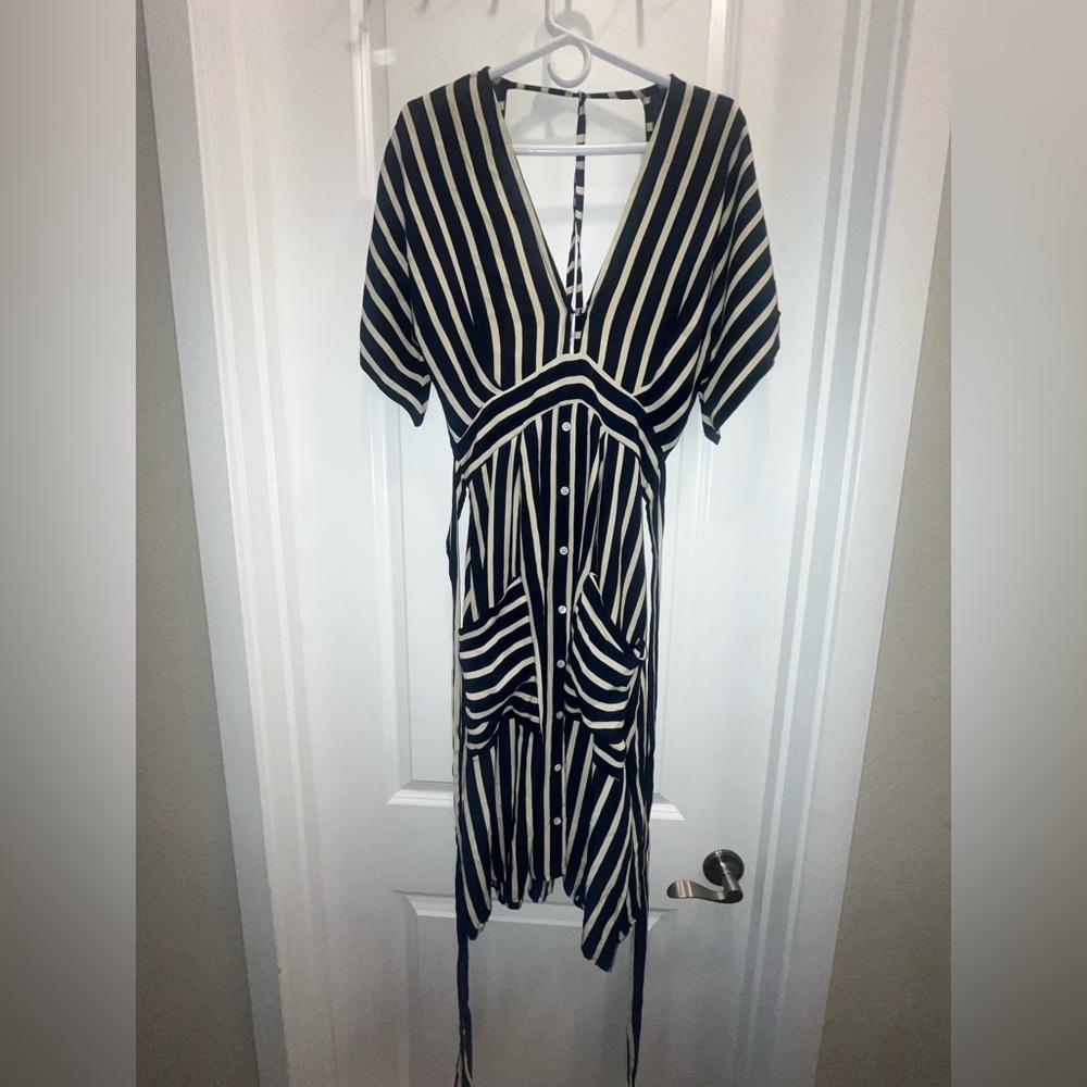 Faithful the Brand Milan Midi Dress - Navy Mazur Stripe - Picture 3 of 7